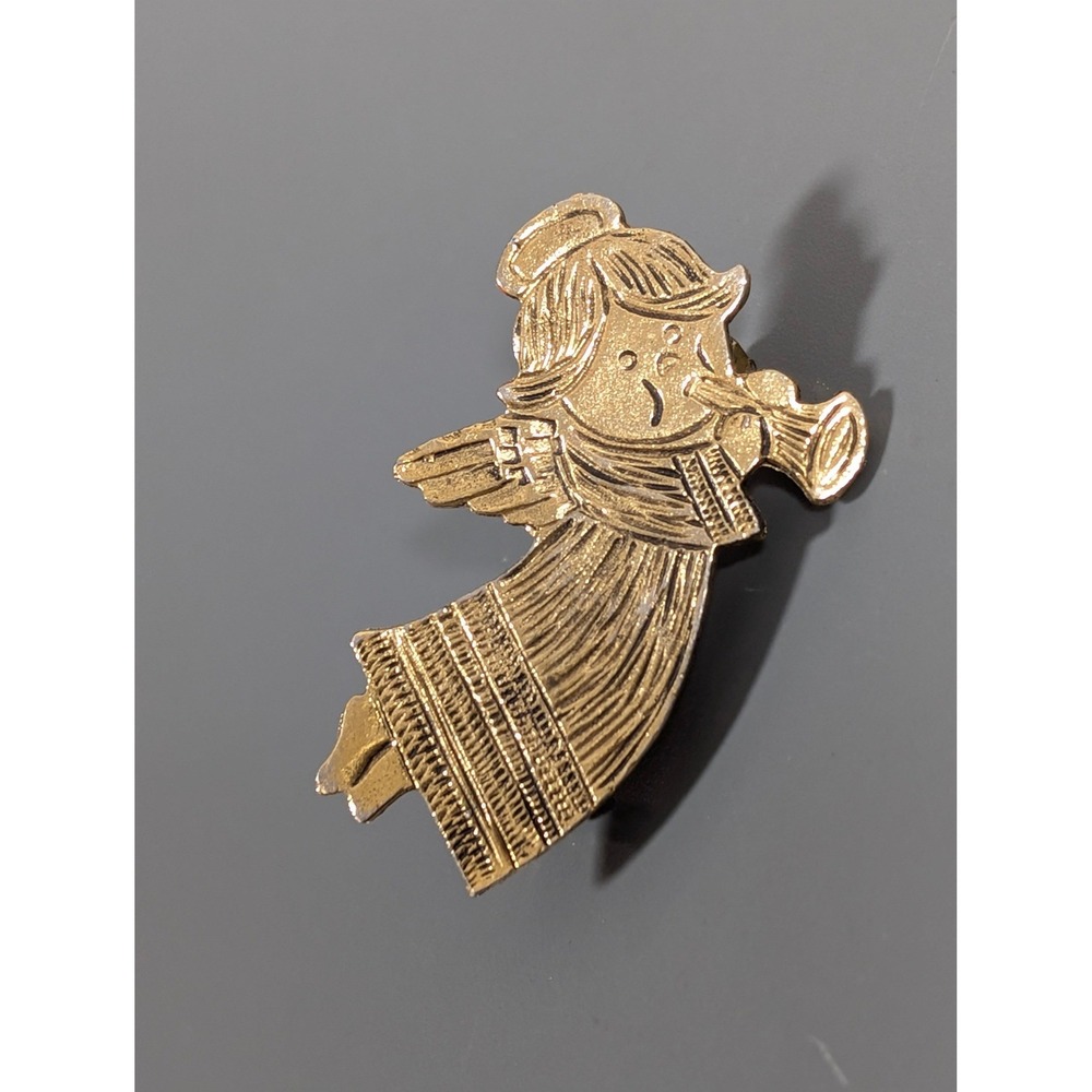 Vintage DuBarry Angel Trumpet Pin Gold Tone‎ Figural Brooch Signed